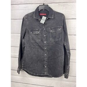 Mavi Denim Shirt Jacket Small Long Sleeve Button Up Pockets Black‎ NEW